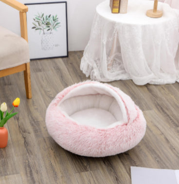 2 In 1 Round Plush Pet Bed Warm Soft Cozy House