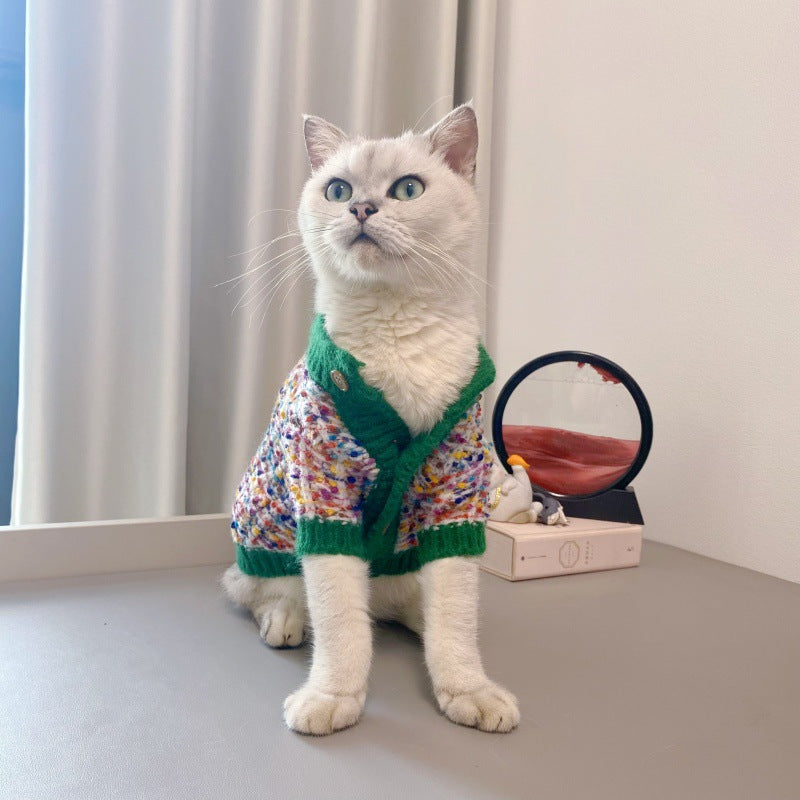 Pet Color-Block Sweater Cardigan Soft Warm Knit Clothing