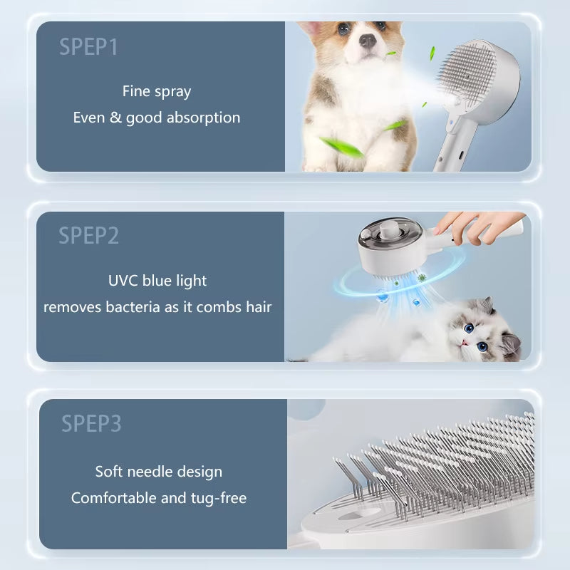 3-In-1 Electric Pet Grooming Brush With Steam Spray And Massage