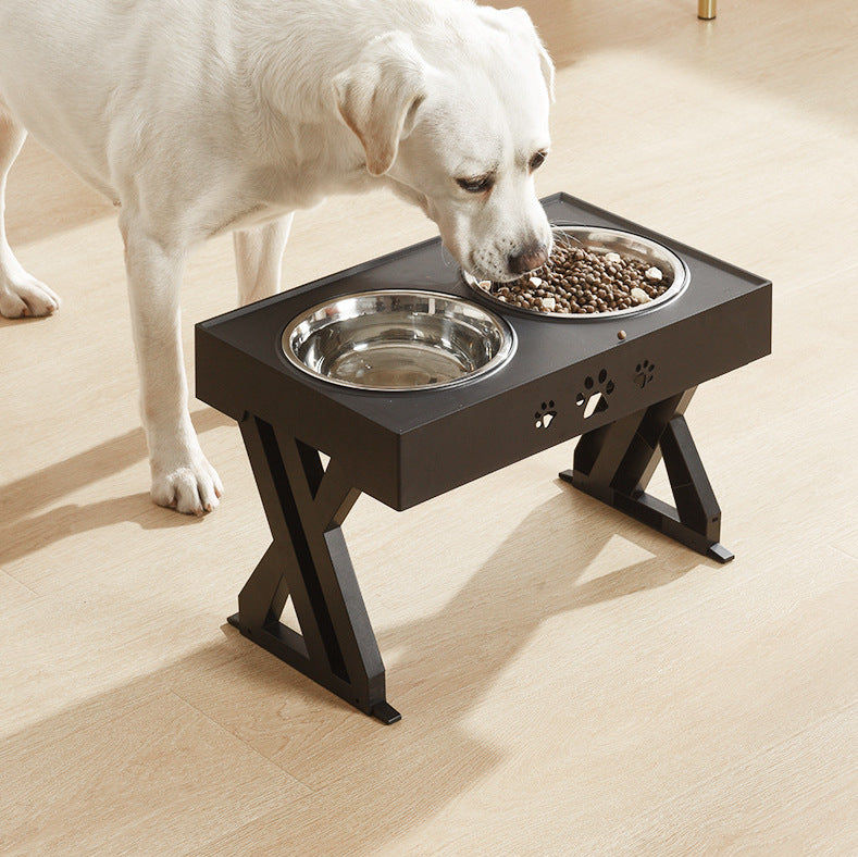 Foldable Pet Lifting Table Adjustable Height Stainless Steel Double Bowl