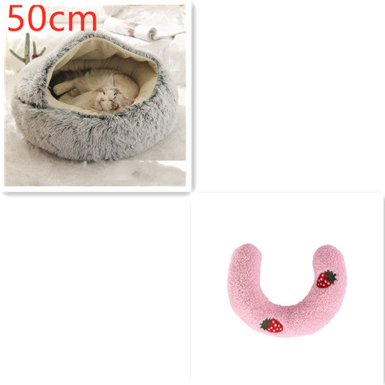 2 In 1 Round Plush Pet Bed Warm Soft Cozy House