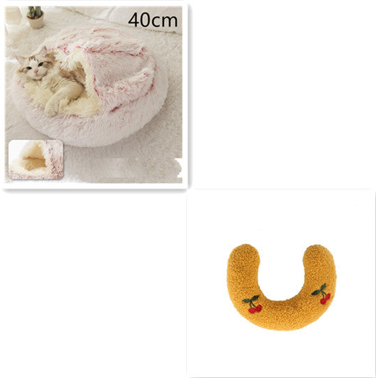 2 In 1 Round Plush Pet Bed Warm Soft Cozy House