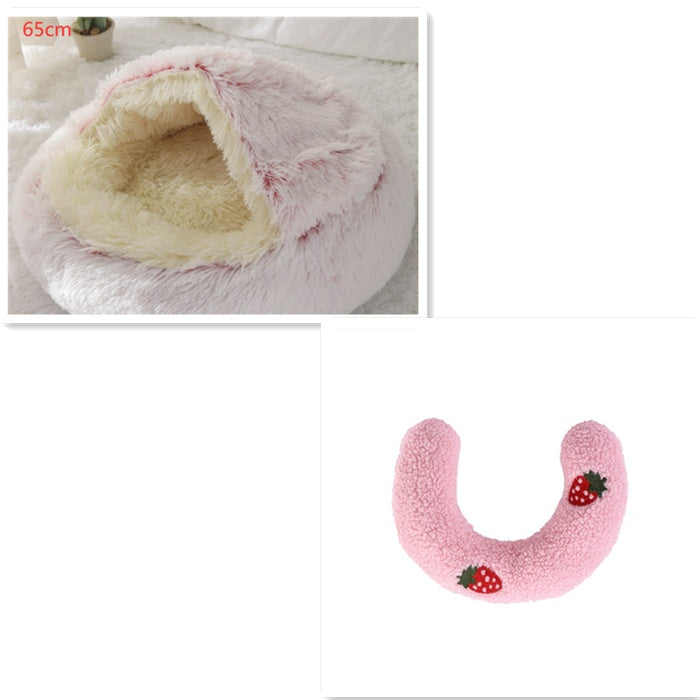 2 In 1 Round Plush Pet Bed Warm Soft Cozy House