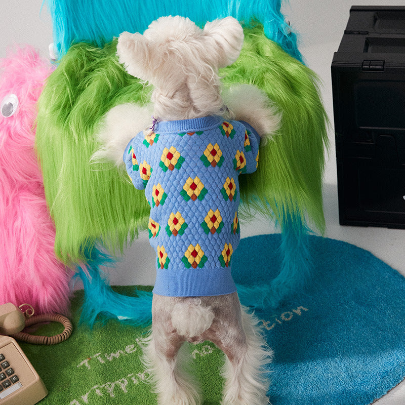 Pet Clothes Small Flower Sweater Cardigan Soft Warm Knit