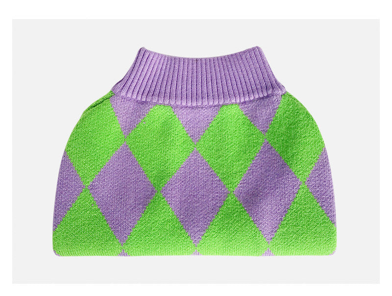 Trendy Plaid Pet Sweater Soft Warm Knit Clothing