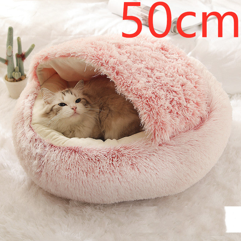 2 In 1 Round Plush Pet Bed Warm Soft Cozy House