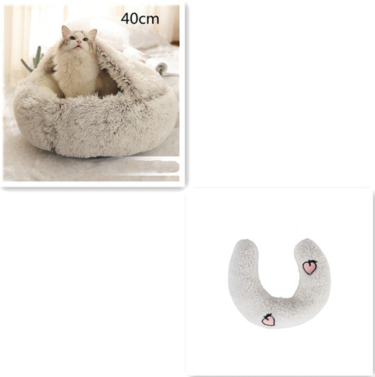 2 In 1 Round Plush Pet Bed Warm Soft Cozy House