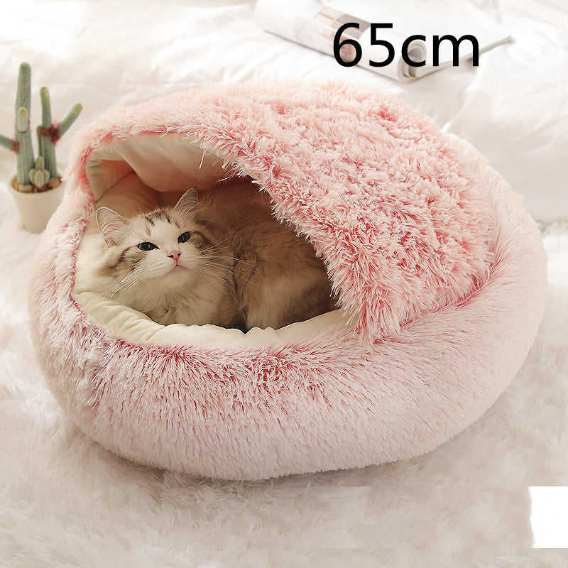 2 In 1 Round Plush Pet Bed Warm Soft Cozy House