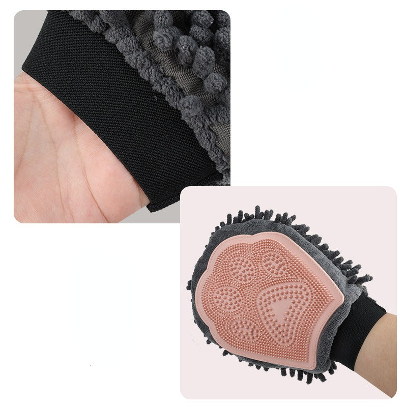 2-In-1 Pet Bathing Brush And Grooming Glove For Cleaning Massaging Drying