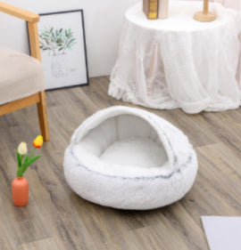 2 In 1 Round Plush Pet Bed Warm Soft Cozy House