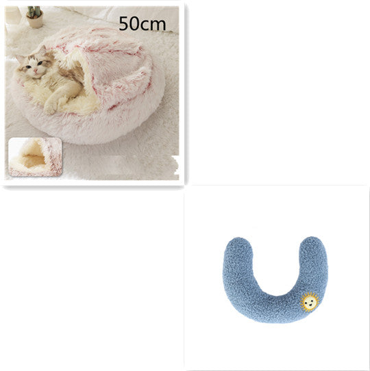 2 In 1 Round Plush Pet Bed Warm Soft Cozy House