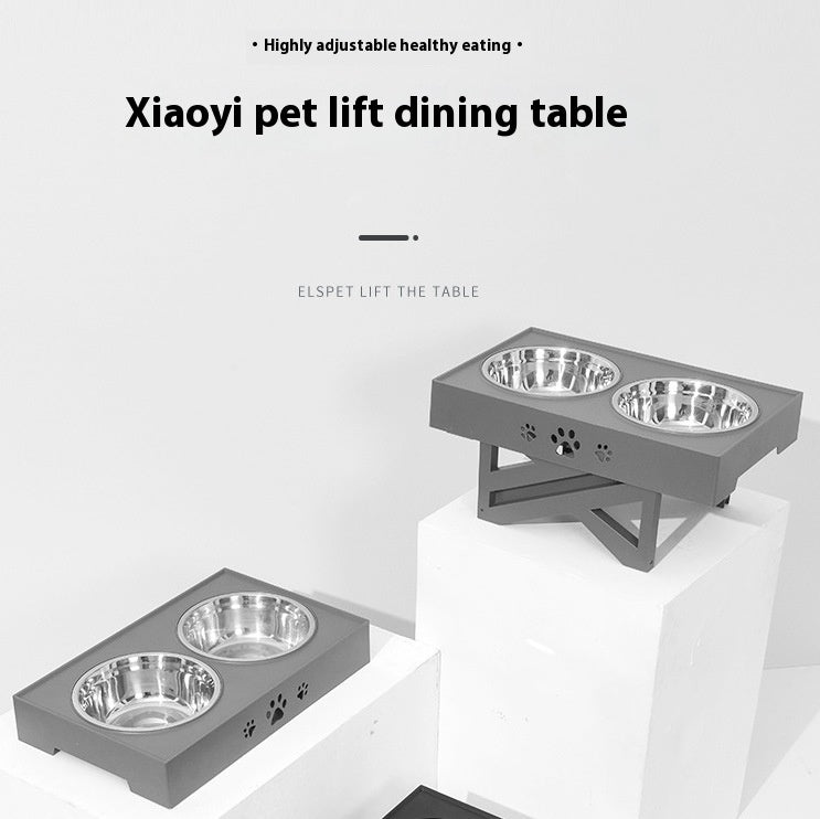 Foldable Pet Lifting Table Adjustable Height Stainless Steel Double Bowl