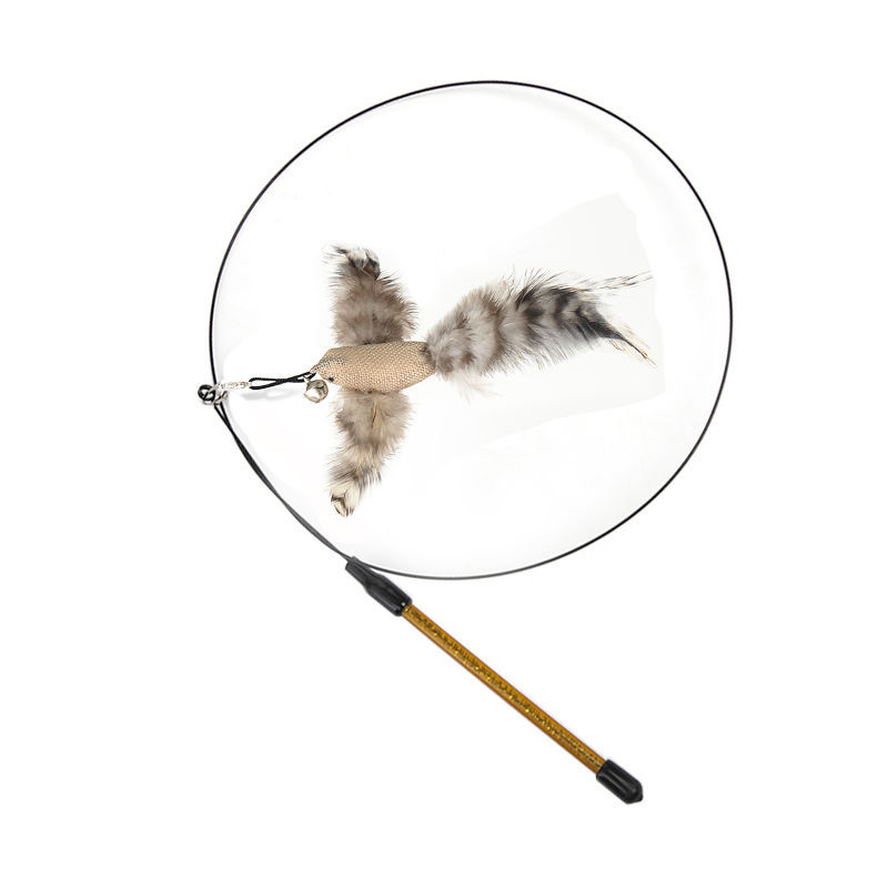 Adjustable Pet Teaser Stick Replaceable Head Steel Wire Feather Toy