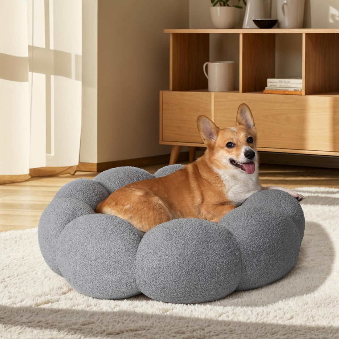 Fluffy Plush Pet Calming Bed With Non Slip Washable Design