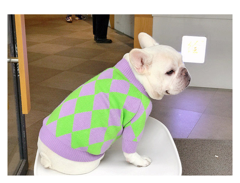 Trendy Plaid Pet Sweater Soft Warm Knit Clothing