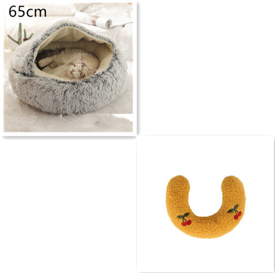 2 In 1 Round Plush Pet Bed Warm Soft Cozy House
