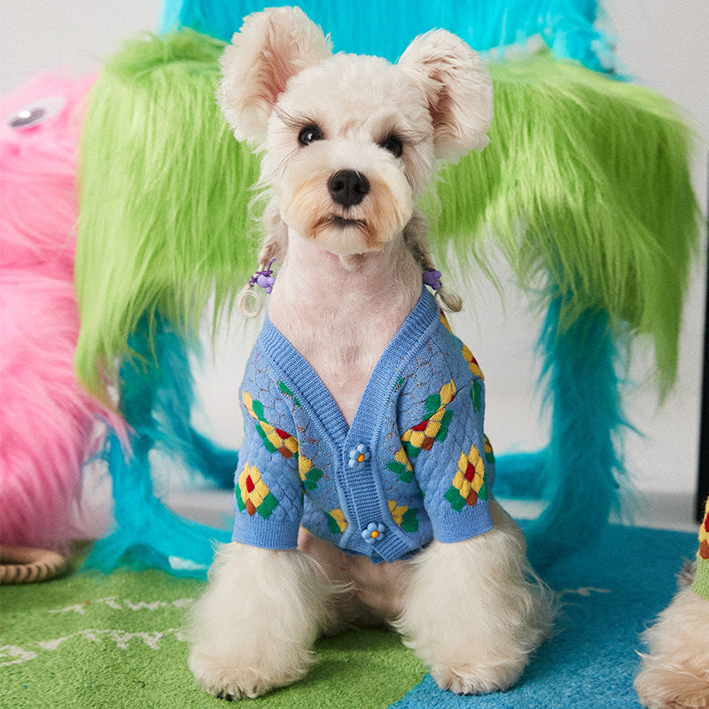 Pet Clothes Small Flower Sweater Cardigan Soft Warm Knit