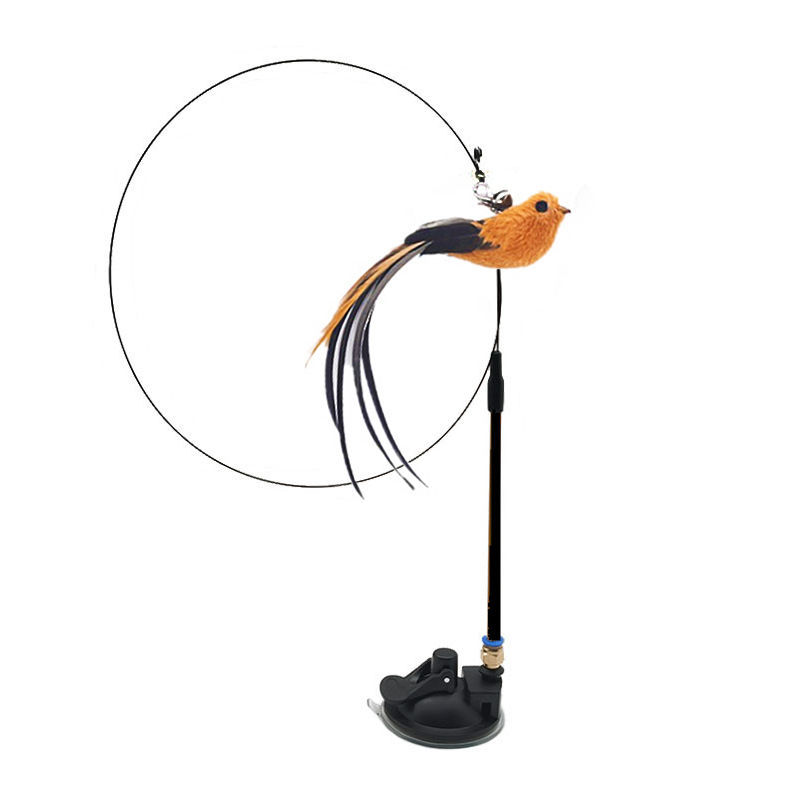 Adjustable Pet Teaser Stick Replaceable Head Steel Wire Feather Toy