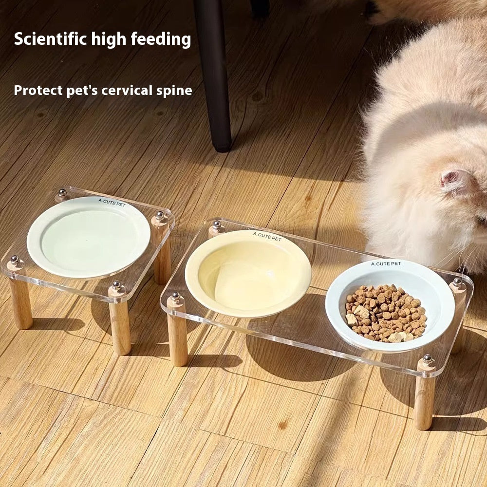 Anti-Tumble High-Leg Pet Water and Food Bowl Ceramic Double Set