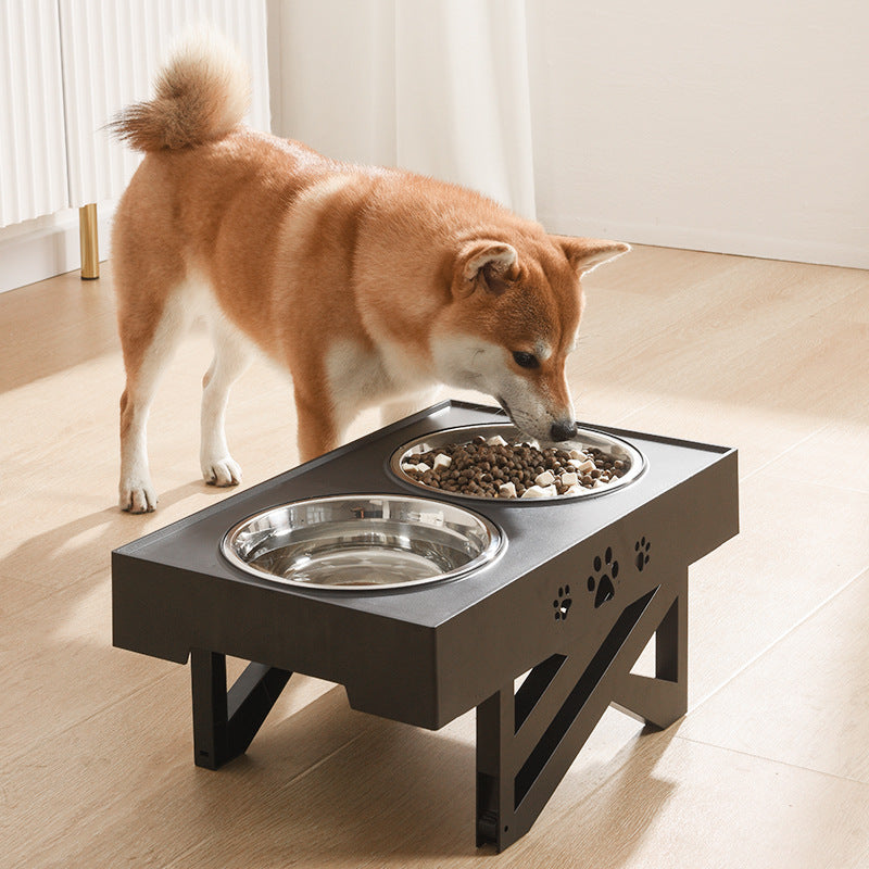 Foldable Pet Lifting Table Adjustable Height Stainless Steel Double Bowl