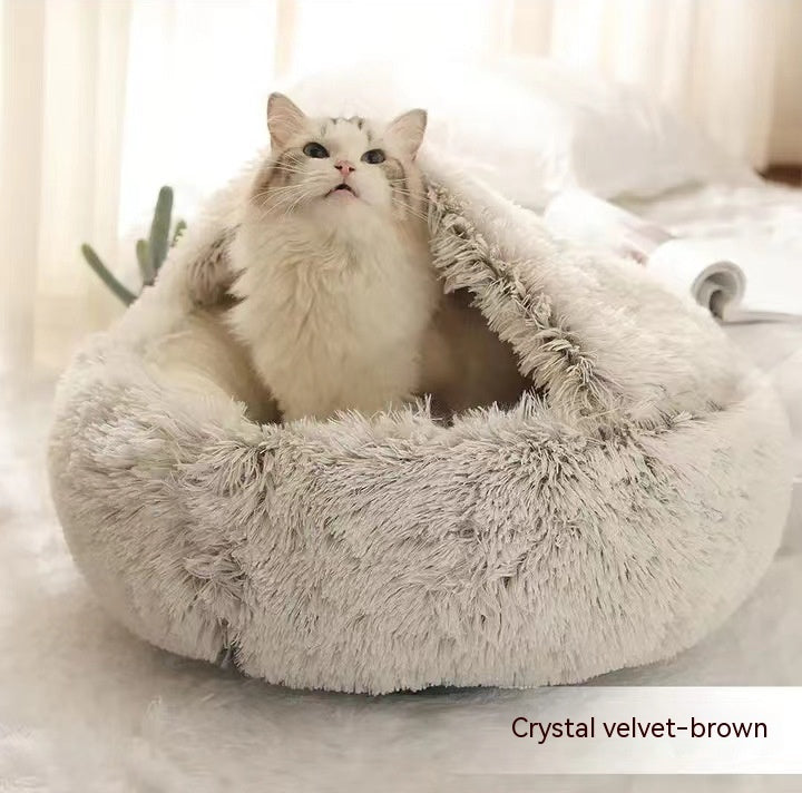 2 In 1 Round Plush Pet Bed Warm Soft Cozy House