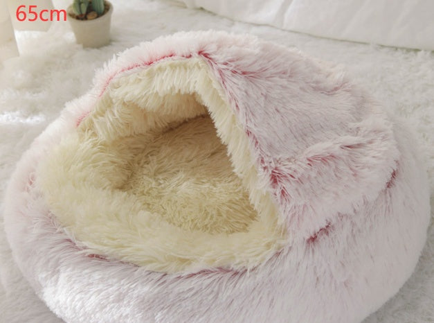 2 In 1 Round Plush Pet Bed Warm Soft Cozy House