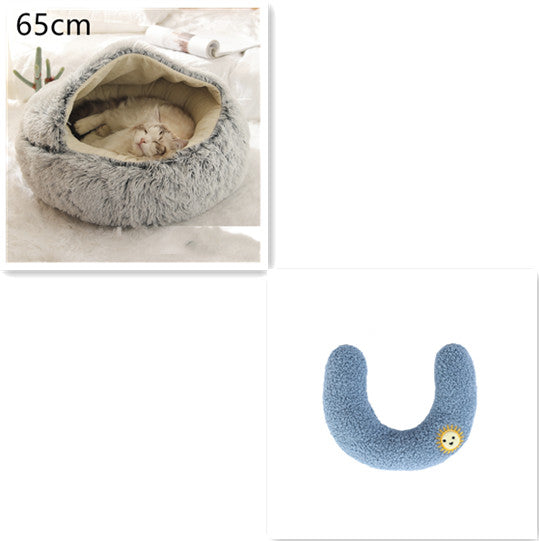2 In 1 Round Plush Pet Bed Warm Soft Cozy House