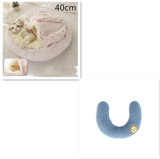 2 In 1 Round Plush Pet Bed Warm Soft Cozy House