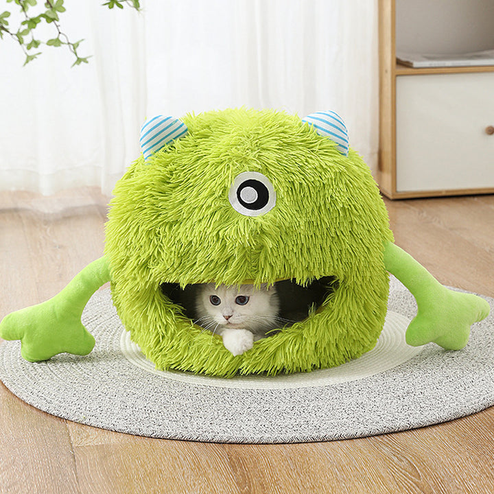 Fluffy Round Indoor Pet Bed Non-Slip Calming Soft Plush Cushion