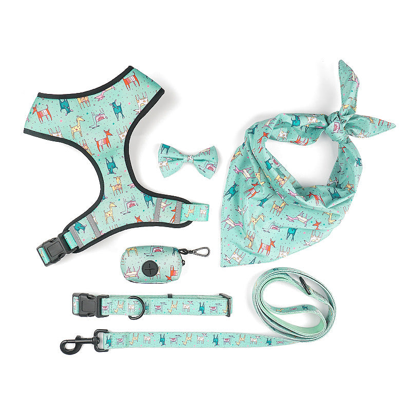 Pet Leash And Harness Set With Decorative Bow