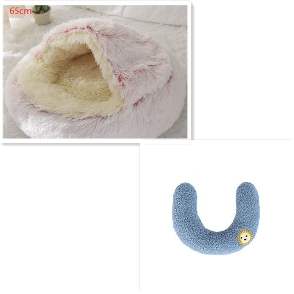 2 In 1 Round Plush Pet Bed Warm Soft Cozy House