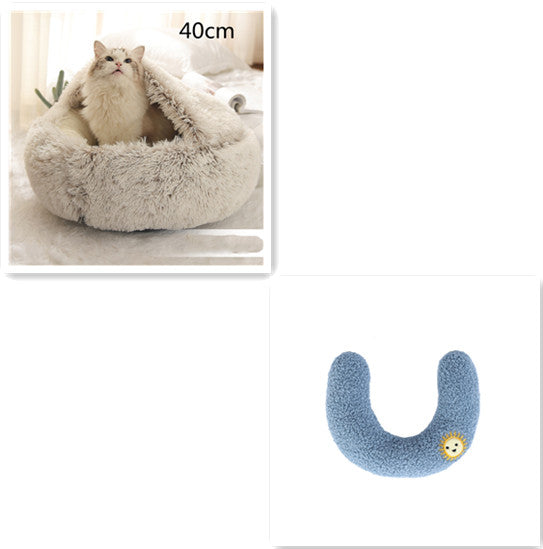 2 In 1 Round Plush Pet Bed Warm Soft Cozy House