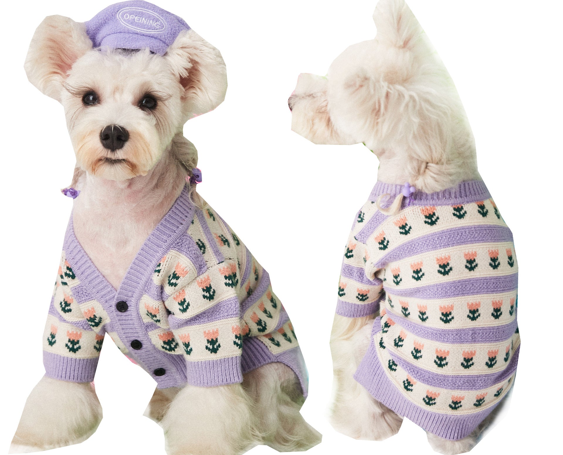 Purple Flower Pet Sweater Cardigan Soft Warm Knit Clothing
