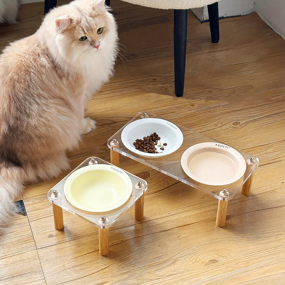 Anti-Tumble High-Leg Pet Water and Food Bowl Ceramic Double Set