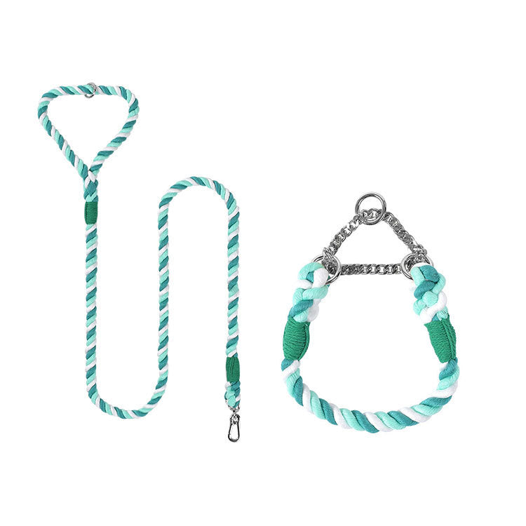 Woven Cotton Pet Leash And Collar Set Durable Walking Gear