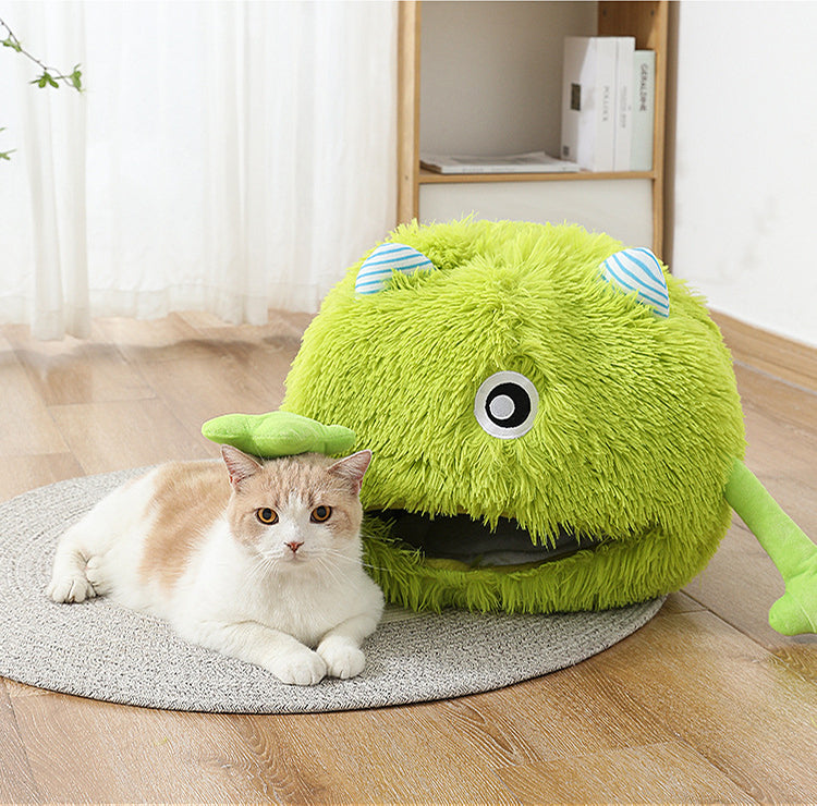 Fluffy Round Indoor Pet Bed Non-Slip Calming Soft Plush Cushion
