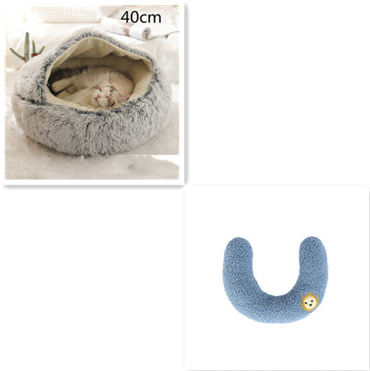2 In 1 Round Plush Pet Bed Warm Soft Cozy House