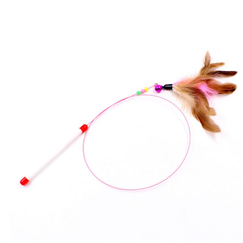 Adjustable Pet Teaser Stick Replaceable Head Steel Wire Feather Toy