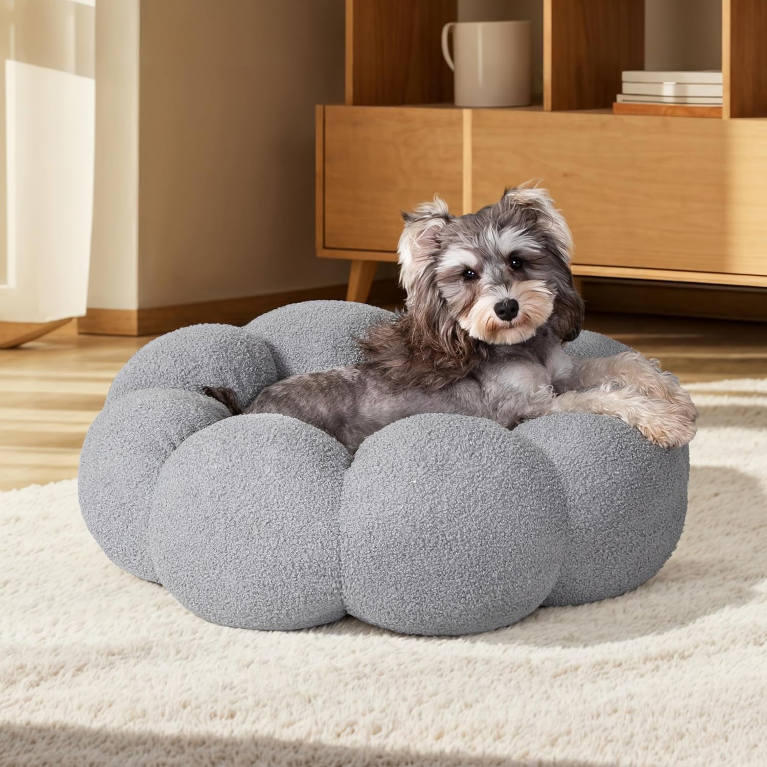 Fluffy Plush Pet Calming Bed With Non Slip Washable Design