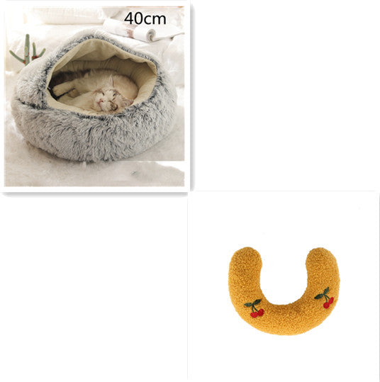 2 In 1 Round Plush Pet Bed Warm Soft Cozy House