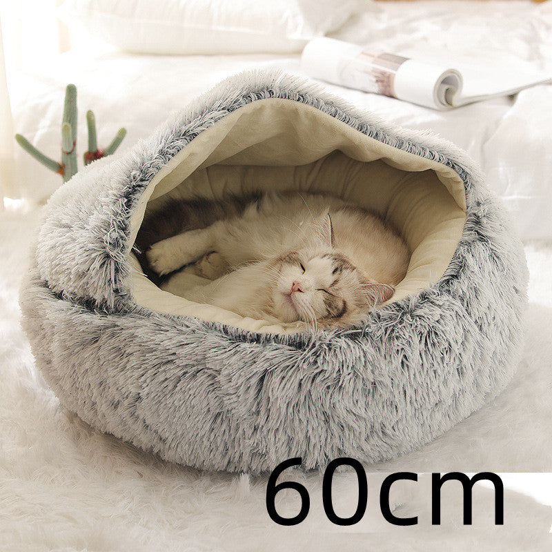 2 In 1 Round Plush Pet Bed Warm Soft Cozy House