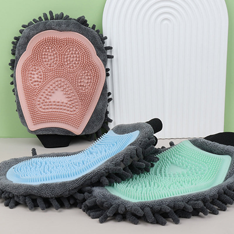 2-In-1 Pet Bathing Brush And Grooming Glove For Cleaning Massaging Drying