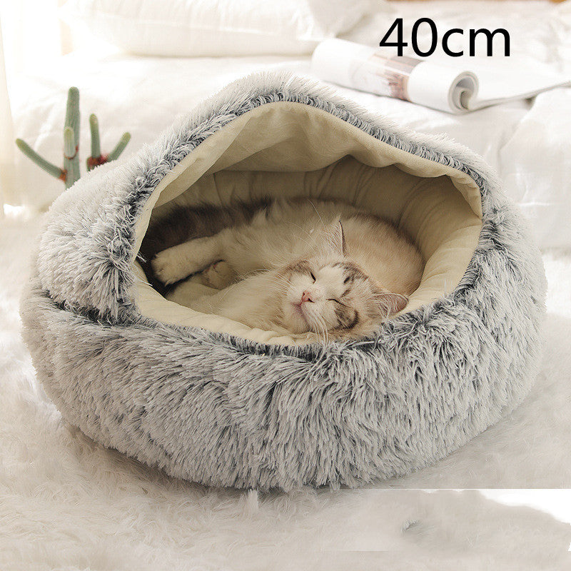 2 In 1 Round Plush Pet Bed Warm Soft Cozy House