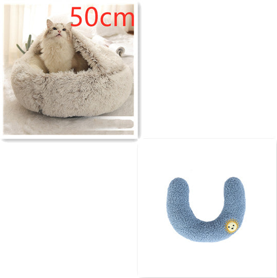 2 In 1 Round Plush Pet Bed Warm Soft Cozy House