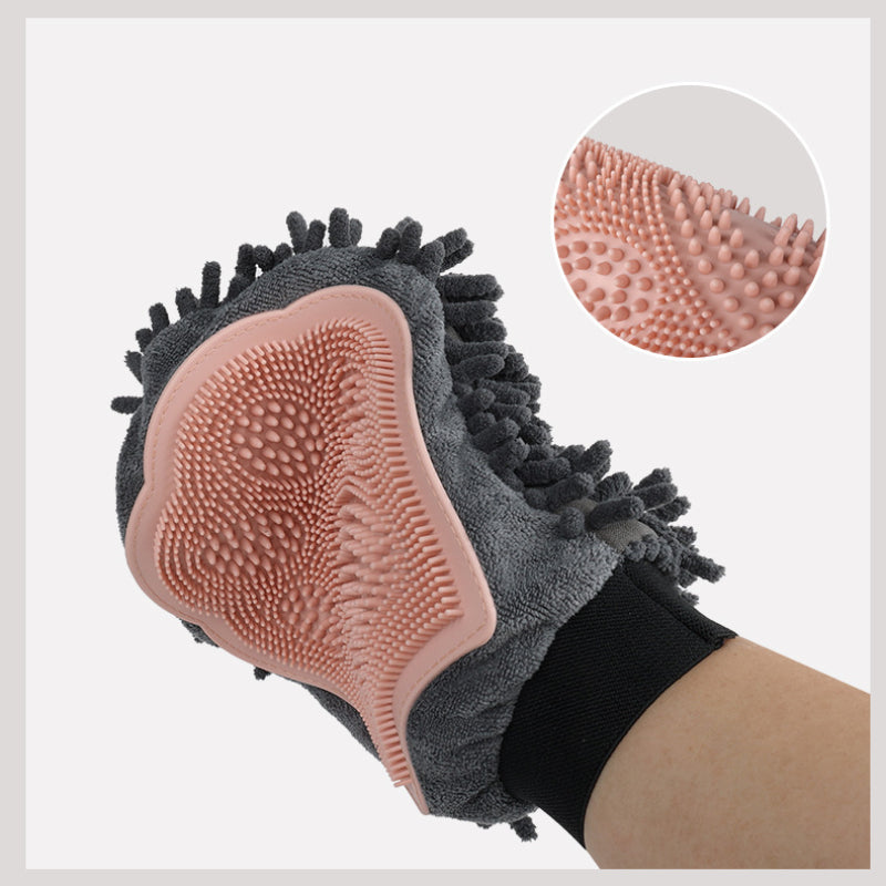 2-In-1 Pet Bathing Brush And Grooming Glove For Cleaning Massaging Drying