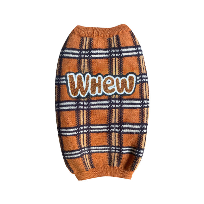 Vintage Plaid Pet Sweater Soft Warm Knit Clothing
