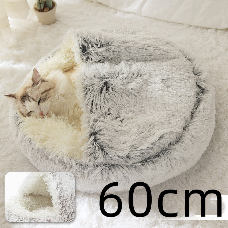 2 In 1 Round Plush Pet Bed Warm Soft Cozy House