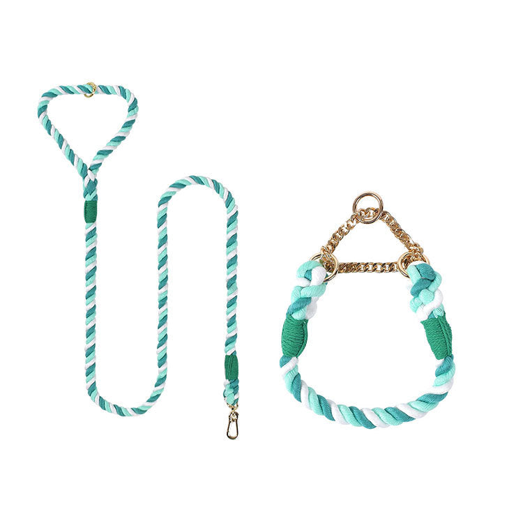 Woven Cotton Pet Leash And Collar Set Durable Walking Gear