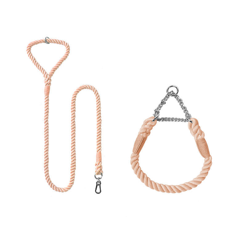 Woven Cotton Pet Leash And Collar Set Durable Walking Gear