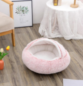 2 In 1 Round Plush Pet Bed Warm Soft Cozy House